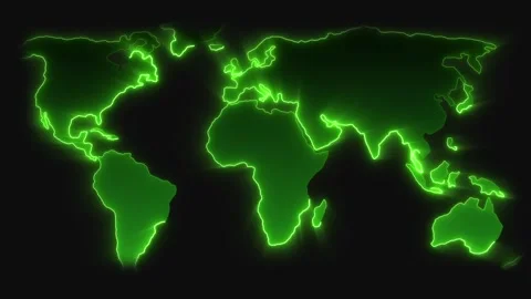 Illuminated neon green world map on black background. Illuminated neon gree.. Stock Footage 337021604
