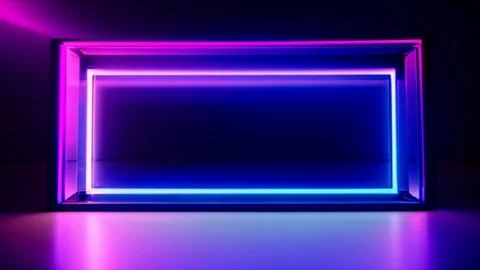 Illuminated Neon Rectangular Geometric Frame Shapes Changing Colors in Dark.. Vídeos de archivo 273953136