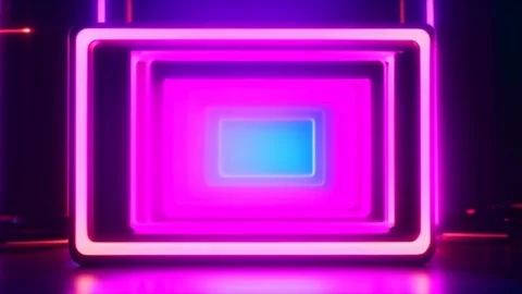 Illuminated Neon Rectangular Geometric Frame Shapes Changing Colors in Dark.. Vídeos de archivo 273953142