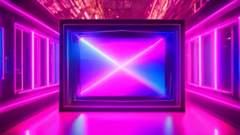 Illuminated Neon Rectangular Geometric Frame Shapes Changing Colors in Dark.. Stock Footage 273953145
