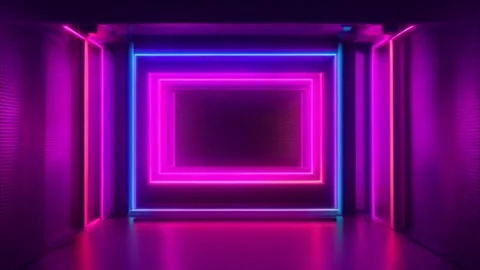 Illuminated Neon three square Geometric Frame Shapes Changing Colors in Dar.. Vídeos de archivo 273954339