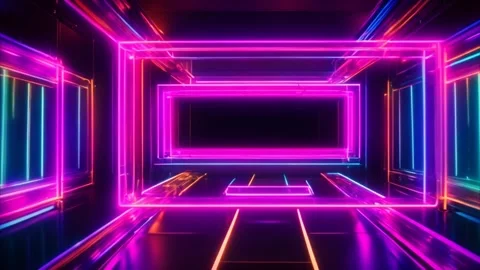 Illuminated Neon three square Geometric Frame Shapes Changing Colors in Dar.. Vídeos de archivo 273954492