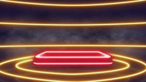 Illuminated Neon Vortex A Odyssey of Radiant Red and Yellow Rings Engulfed Stock Footage 306301155