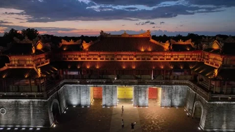 Illuminated Ngo Mon Gate at Hue Imperial City in Vietnam After Dusk Stock Footage 339273853