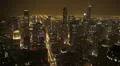 Illuminated Night Chicago Aerial View Skyline American Busy City Horizon Lights HD Footage