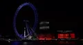 Illuminated Night Lights Red Blue Color Famous Landmarks London Eye Thames River HD Footage