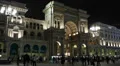 Illuminated Night Milan Italian Vittorio Emanuele Gallery II Exterior Building HD Footage