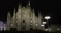 Illuminated Nightlife Pedestrians Passing Cathedral Duomo Square Fashion City HD Footage
