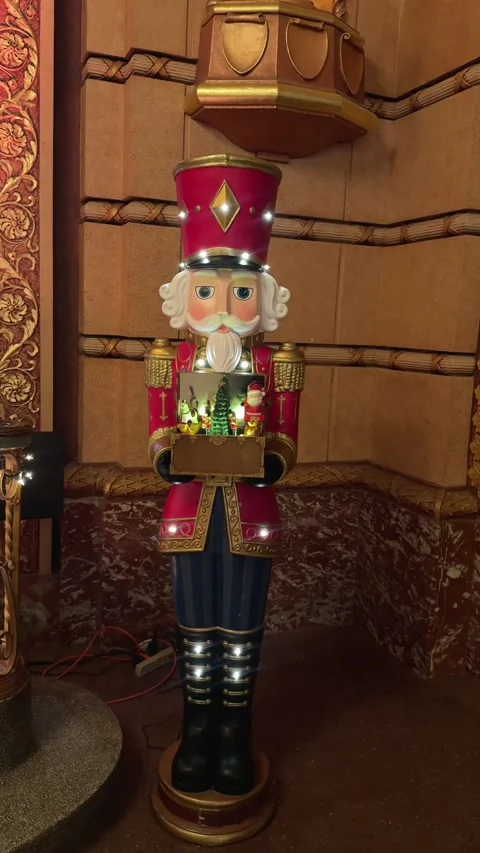 Illuminated nutcracker statue at Paramount Theatre Cedar Rapids 19 Nov 2025 Stock Footage 321957792