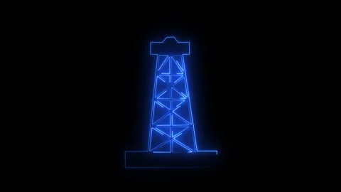 Illuminated oil rig tower performing nighttime lighting display Stock Footage 346112248
