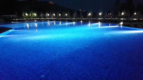 Illuminated Outdoor Pool at Night. Stock Footage 303600539