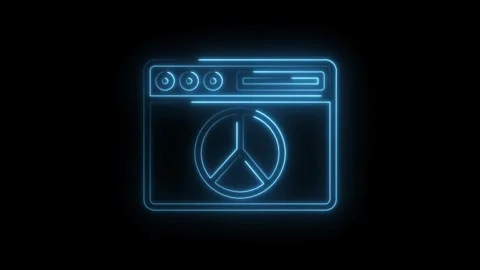 Illuminated outline of a browser window with a peace sign in glowing blue neo Stock Footage 314536395
