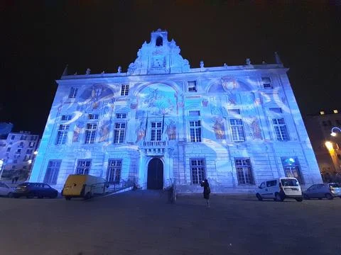 Illuminated palace for the holidays Stock Photos