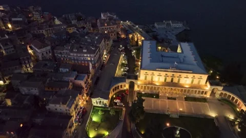 Illuminated Palace of St. Michael and St. George in Corfu Old Town at Night Stock Footage 319651067