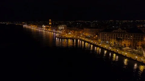 The illuminated panoramic tower 'lights up' the Bari skyline Stock Footage 124215546