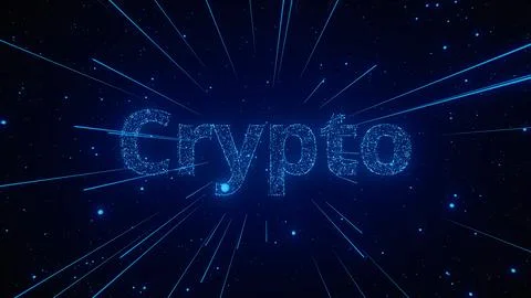 Illuminated Particles Creating the Word Crypto in a Dark Cosmic Background Stock Illustration