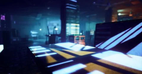 Illuminated patterns in an industrial setting during nighttime hours 스톡 일러스트