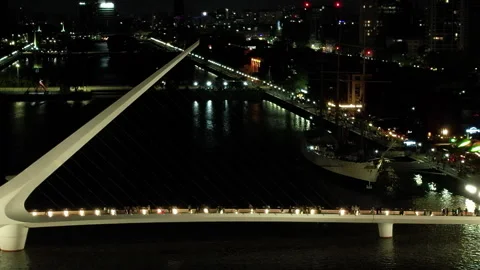 Illuminated Pedestrian Bridge Over Buenos Aires Waterfront Night Video stock 332427876