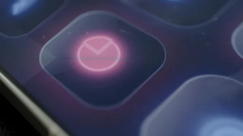 Illuminated pink pie chart symbol appears on a smartphone control interface Stock Footage 342487705