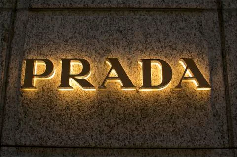 Illuminated Prada logo Stock Photos