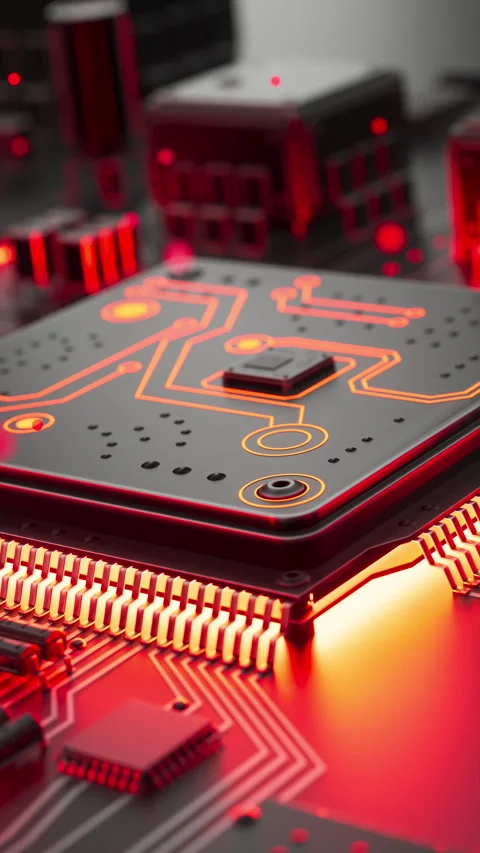 Illuminated processor with futuristic red circuits Stock Footage 344157116