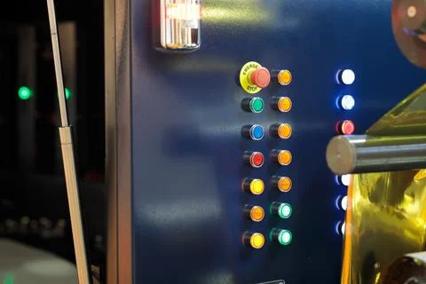 Illuminated push buttons on the control panel Stock Photos