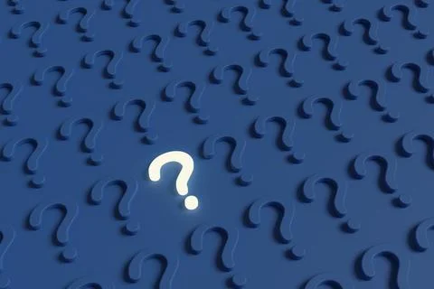 Illuminated question mark along with many other blue question marks. 3d illus Stock Illustration
