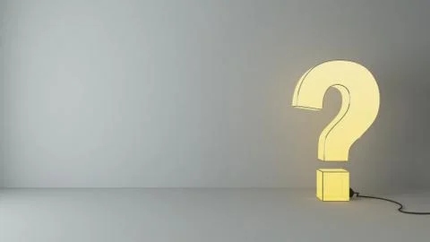 Illuminated questions marks in the empty room Stock Illustration