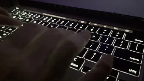 Illuminated Qwerty keyboard, input device, info technology, close-up Stock Footage 304055561