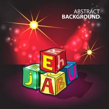 Illuminated red background with children's cubes with letters Stock Illustration