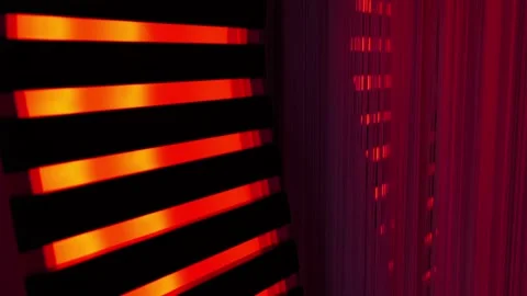 Illuminated Red Column with Stripes Stockbeeldmateriaal 221261748