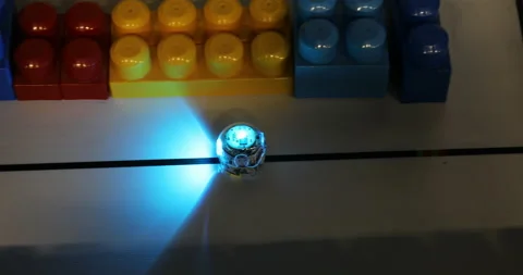 Illuminated robot is moving along the given trajectory Stock Footage 106275039