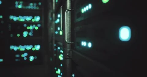 Illuminated server equipment in a data center showcasing technology at work Stock Illustration