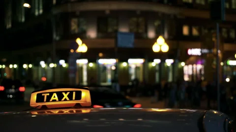 Illuminated Sighn of Taxi Cab 6 Stock Footage