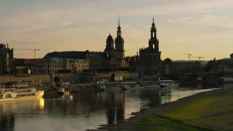 Illuminated skyline of Dresden Stock Footage 80782580