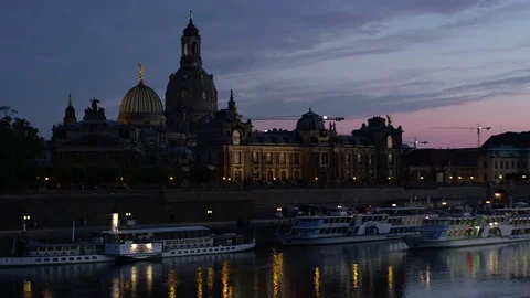 Illuminated skyline of Dresden Stock Footage