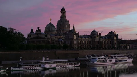 Illuminated skyline of Dresden Stock Footage 80848079