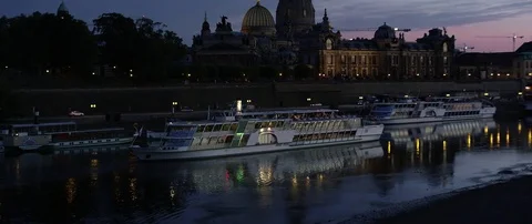 Illuminated skyline of Dresden (RED 5K ws 21:9) Stock Footage 80921733