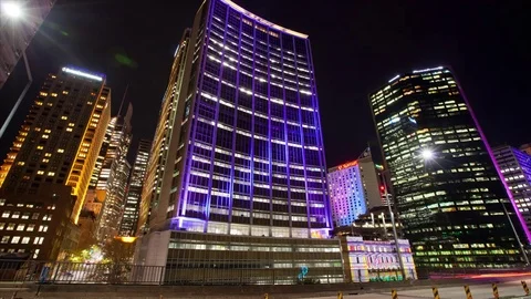 Illuminated Skyscraper Night Hyperlapse Stock Footage 72763999
