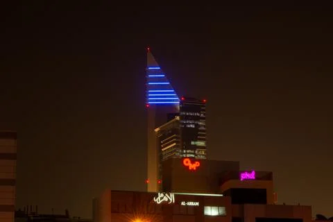 Illuminated Skyscraper at Night Stock Photos