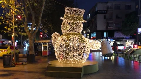 Illuminated snowman Stock Footage 144280686