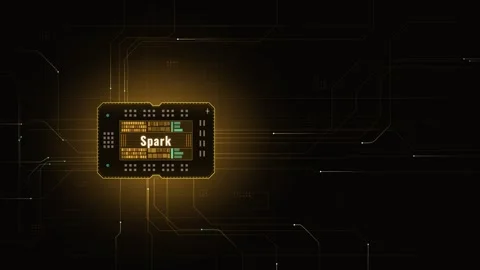 Illuminated Spark Chip PCB with Amber Traces and Dynamic Pulse Effects Featuring Video stock 340534416