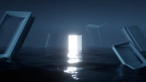 The illuminated stage background on the dark water surface is continuously playi Stock Footage 339387982