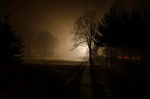 Illuminated street at night Stock Photos
