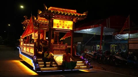 Illuminated Taoist Deity Float Procession Through Penang at Night Video stock 346245163