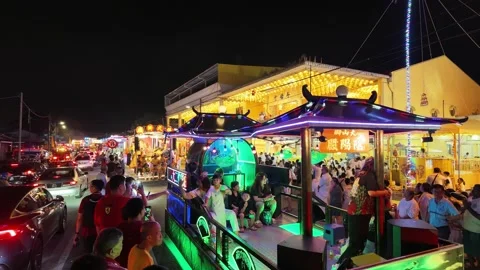 Illuminated Temple Float Parade During Nine Emperor Gods Festival Stock Footage 347894700