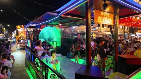 Illuminated Temple Float Parade During Nine Emperor Gods Festival Stock Footage 347896362