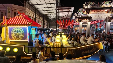 Illuminated Temple Float Parade During Nine Emperor Gods Festival Stock Footage 347896429