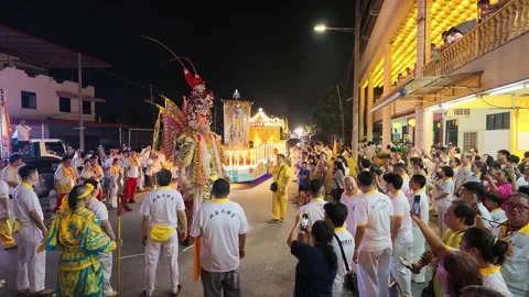 Illuminated Temple Float Parade During Nine Emperor Gods Festival Stock Footage 347897886
