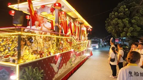 Illuminated Temple Float Parade During Nine Emperor Gods Festival Stock Footage 347898929
